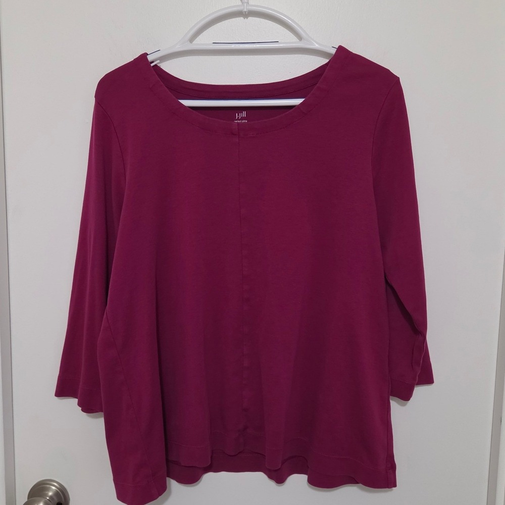 J. Jill Perfect Pima Magenta Pink 3/4 Sleeve Seamed Tee Top Large